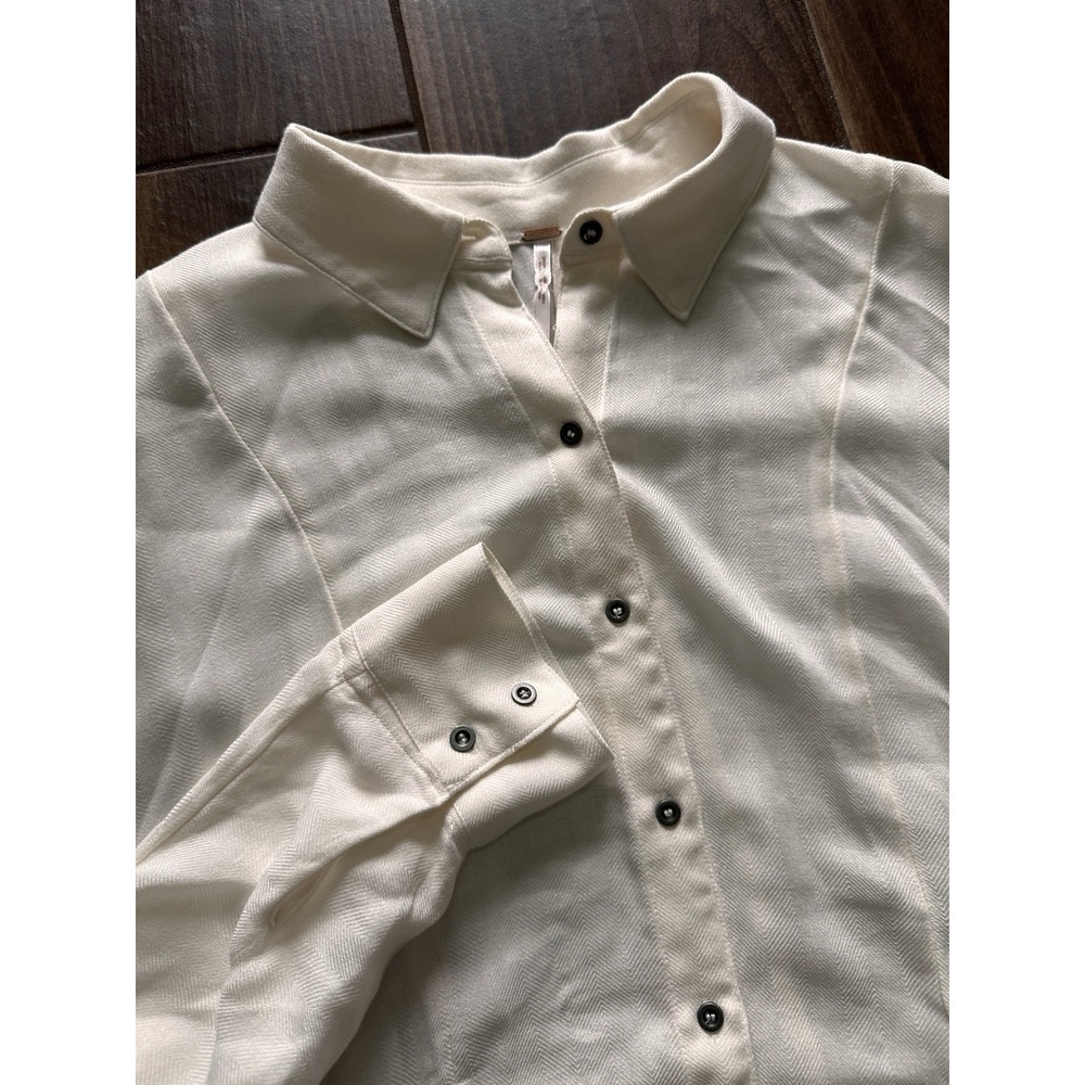 Free People Wing Top Med Cream Boho Button Front Blouse Oversized Cozy